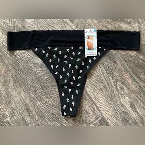 New Jockey Soft Touch Lace Thong Panties Size 9/XXL Black Canes Design